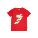 T-shirt manches courtes en coton biologique Frugi, motif "j'ai 7 ans" zébre