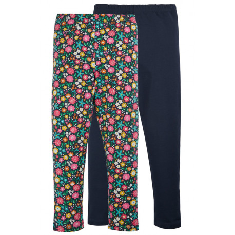 Pack de 2 leggings en coton biologique Frugi, motif floral / bleu marine