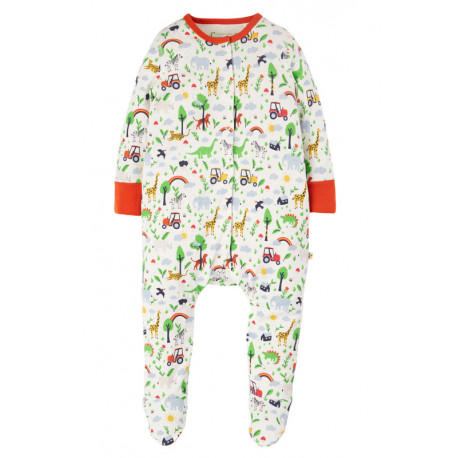 Pyjama avec pieds en coton biologique FRUGI, motif ferme / safari
